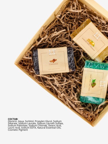 Набор 1( мыло Имбирь и апельсин,Корица.Мята и чайное дерево.шар)
