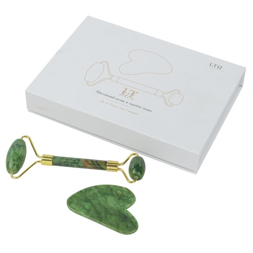 Набор камень гуаша и массажер роллер для лица