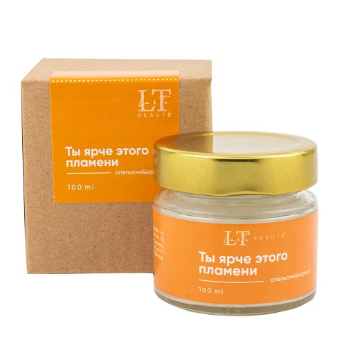 Свеча ароматизированная в стеклянной банке с крышкой 100 мл. Отдушка Корица и апельсин.